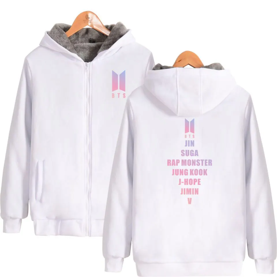 Bts Hoodies For Women Zip Up Pocket Kpop Clothes Winter Warm