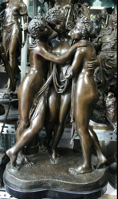 

Western Bronze 3 Graces Nude Girls Goddess On Marble Art Decor Statue Sculpture fast