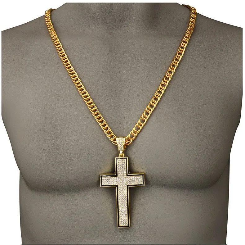 Big Cross Pendant Necklace Yellow Full 
