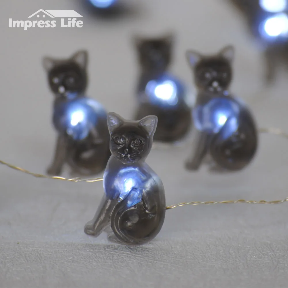 

Black Cat LED Fairy Night String Lights 10 ft Copper Wire Dimmer Remote Indoor Outdoor Festival Garlands Pet Hoouse Decorations