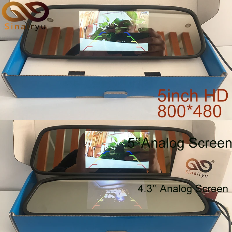 Sinairyu High Resolution 5 Inch HD Rear View Car Interior Mirror Monitor 2CH Video Input 800*480 DC 12V