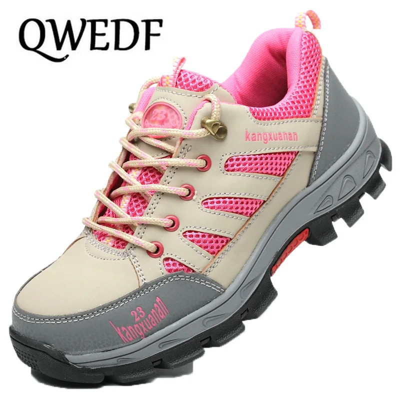 

QWEDF Female Industry ANti-skip steel toe caps work safety shoes woman outdoor site tool bota protect footwear shoes X2-02