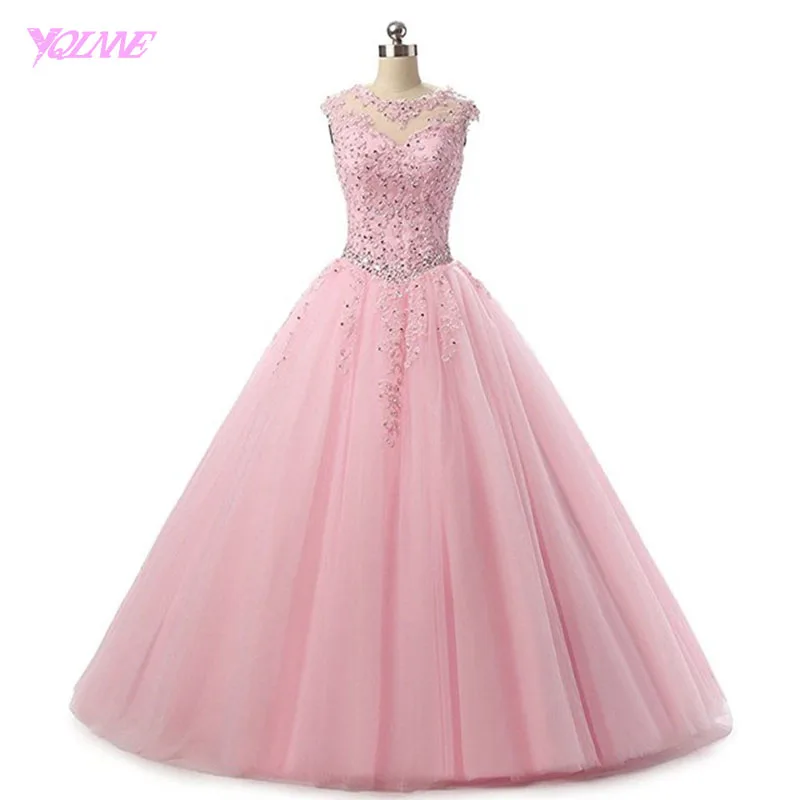 YQLNNE Pink Ball Gown Quinceanera Dresses 2018 Vestidos De 15 Anos Tulle Lace Up Sweet 16