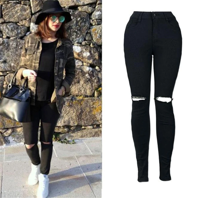 CHAMSGEND Hole Jeans Woman 2018 New Sexy Black Denim Pencil Pants Skinny Stretch Fitness Soft Tights Leggins Jeans Oc15 CHAMSGEND Hole Jeans Woman 2018 New Sexy Black Denim Pencil Pants Skinny Stretch Fitness Soft Tights Leggins Jeans Oc15