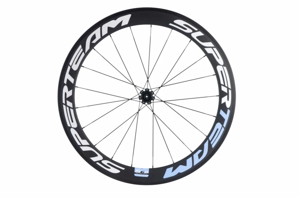 SUPERTEAM 1 Pair 60mm Carbon Bicycle Wheelset Road Bike R7 Hub 3K Clincher Carbon Wheels 700C