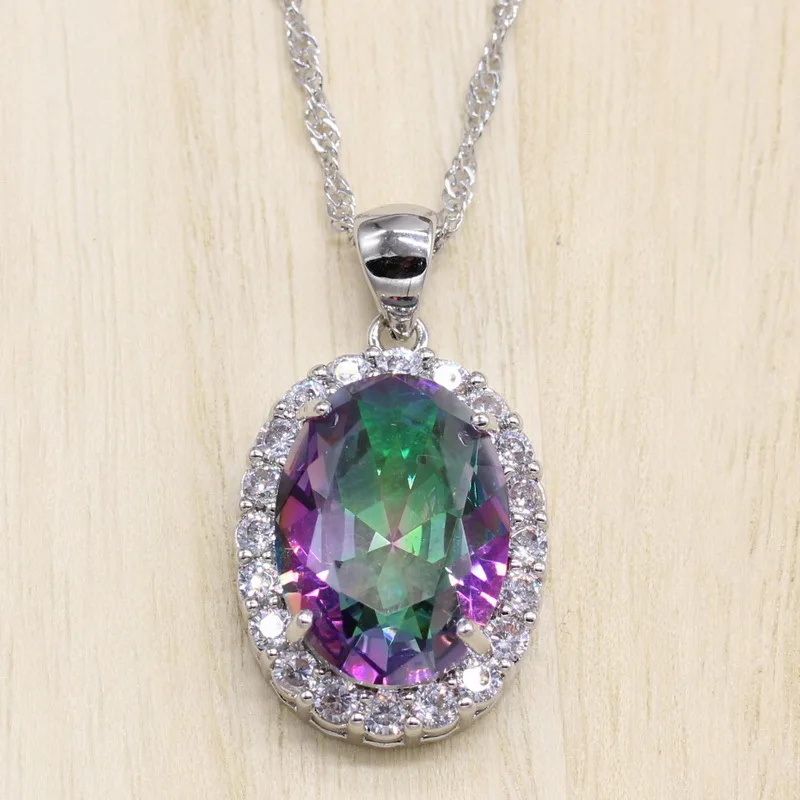 

925 Silver Jewelry Chain Necklace Pendant for Women Rainbow Cubic Zirconia Jewelry