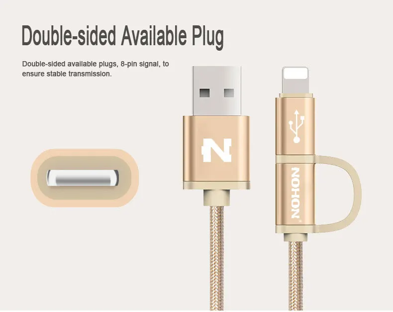 NOHON 2 в 1 Micro USB кабель 8pin USB кабель для зарядного устройства для iPhone 8 7 6 6S Plus 5S iOS 10 9 samsung LG htc Кабели USB для мобильных телефонов