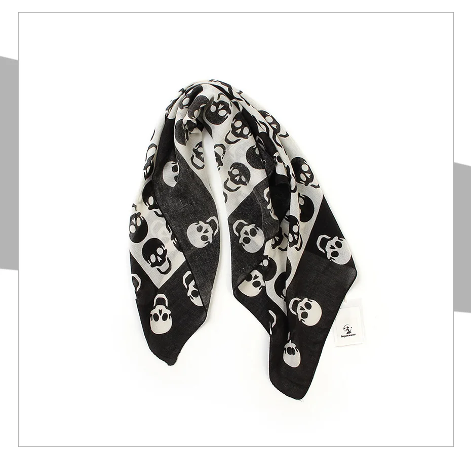 [BQACCES] черный, Белый Цвет Череп печати искусственного кашемира квадратный шарф Для женщин бандана шарф шаль мода оголовье хиджаб 100*100 см