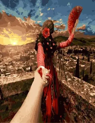 

cioioil-X402 Follow me In red Oil Painting By Numbers Cuadros Decoracion Acrylic Paint On Canvas For Artwork