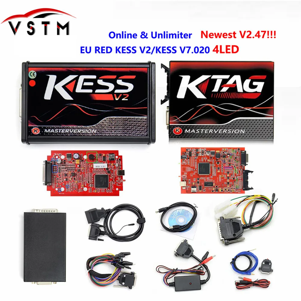 KESS V2.47 V5.017 версия для ЕС онлайн Версия KTAG V7.020 4 светодиода красная печатная плата V2