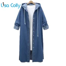 Лиза Colly Большие размеры Для женщин джинсовая куртка Зимние куртки Для женщин свободные джинсы пальто Верхняя одежда Повседневное осень одноцветное Для женщин пальто куртки