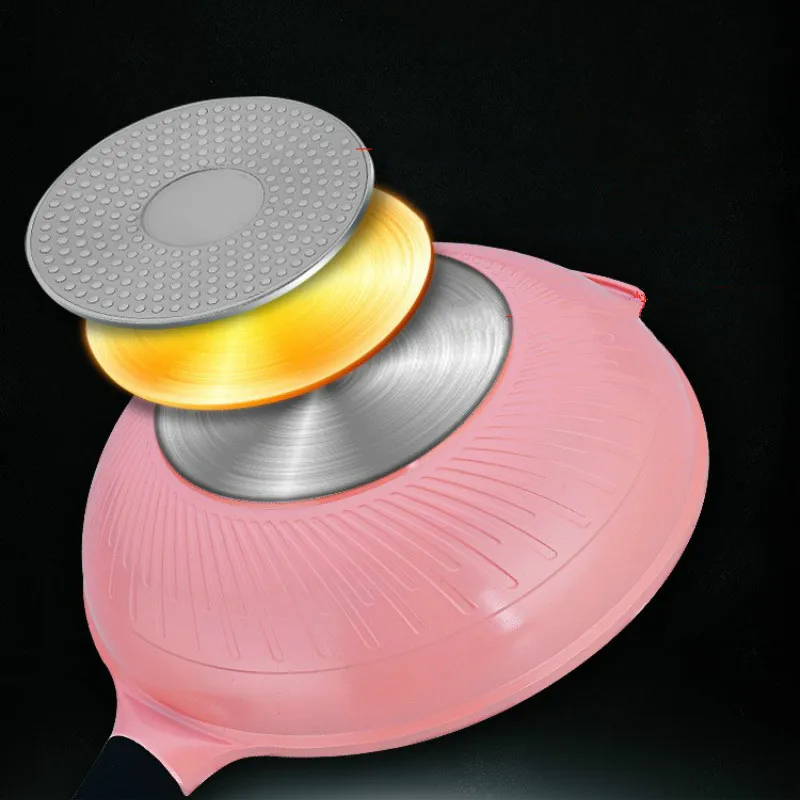 Розовый многоцелевой большой поварёшка 32 см Wok домашняя антипригарная Индукционная Плита Газовая общая сплавная составная дно 32x9 см