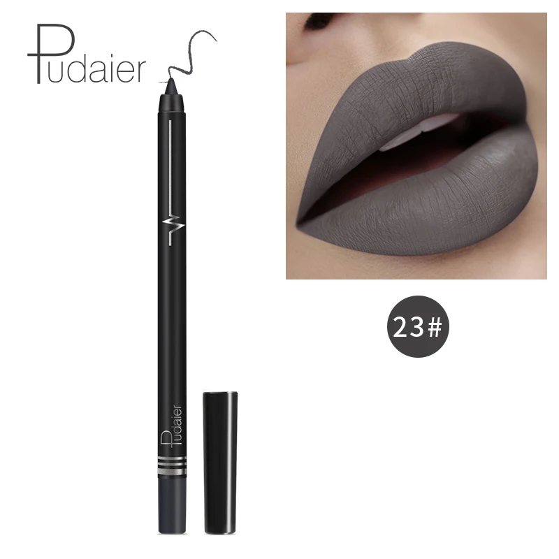 Pudaier макияж губ matte lip liner pencil waterpoof долговечный пикантные красные открытые помада ручка контур губ комплект серый, черный цвет PD013 - Цвет: 23