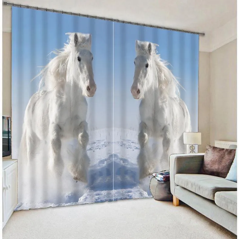 

Fast Free Shipping Animal Curtains Bedding Living Room 3D Horse Print Cortians Sunshade Window Curtains Custom-made Size