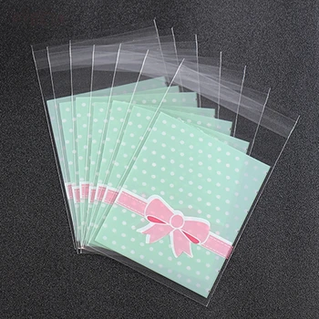 

300pcs- 8*10cm+3cm Pink/Blue Bowknot Transparent Plastic Self-adhesive Pouch Biscuits Candy Sample Gift Packaging Bags