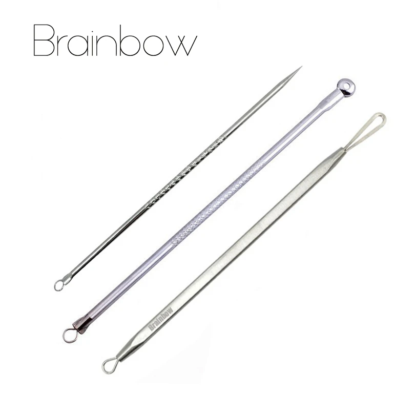 Brainbow 3Pcs Face Pore Cleanser Blackhead Remover Tool Comedone Extractor Skin Cleansing Stainless Steel Needles Pimple