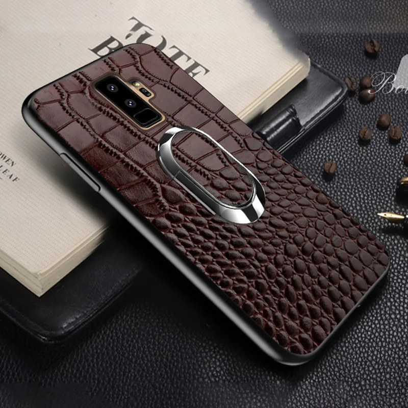 Модный кожаный чехол с текстурой крокодила для samsung Galaxy S8 S9 Plus S7 Edge Note 8 9, автомобильный Магнитный кронштейн с кольцом-присоской