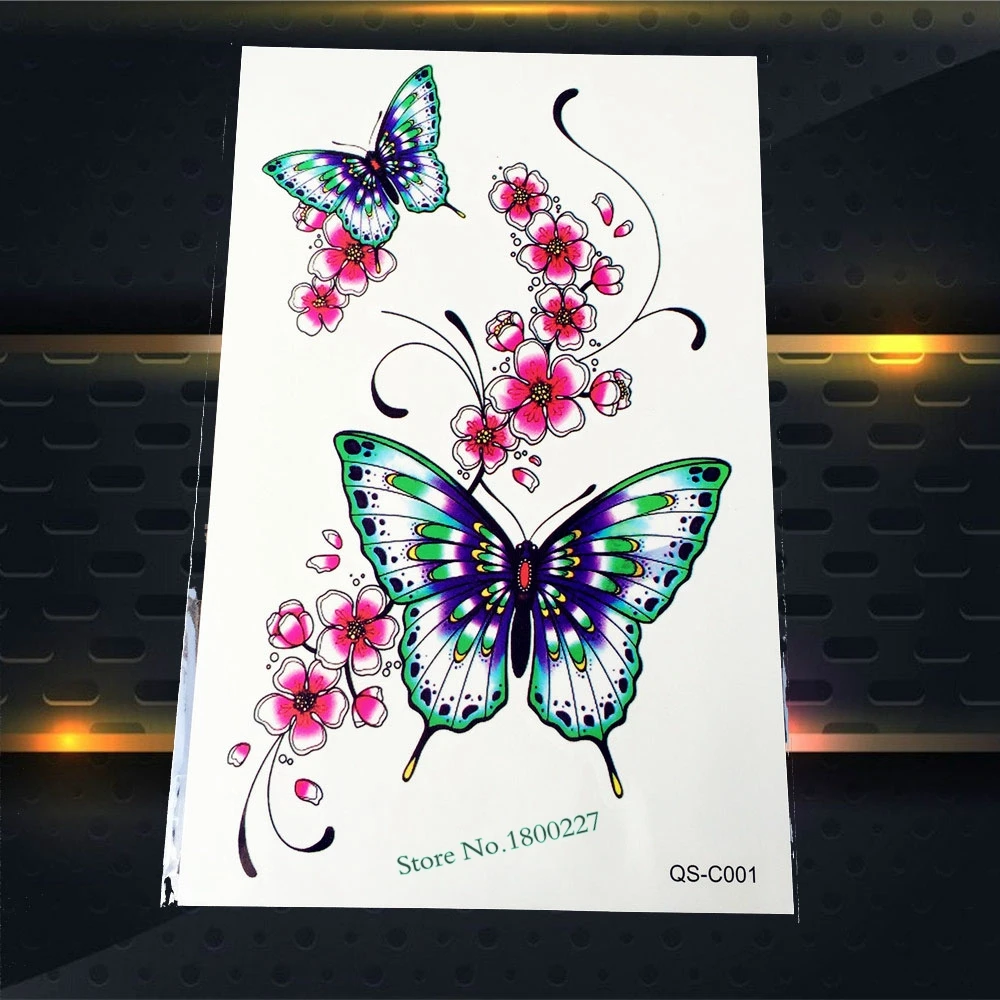 

Women Makeup BOdy Arm Decal Temporary Tattoo Papillon 19x12CM Butterfly Plum Flower Design Waterproof Temporary Tattoo Stickers
