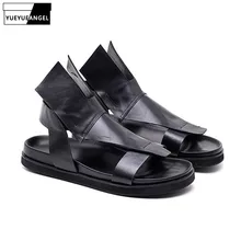 ; Новые Итальянские летние Для мужчин пляжные сандалии-гладиаторы Повседневное обувь из натуральной кожи; с открытым носком; обувь на толстой платформе, мужские сандалии