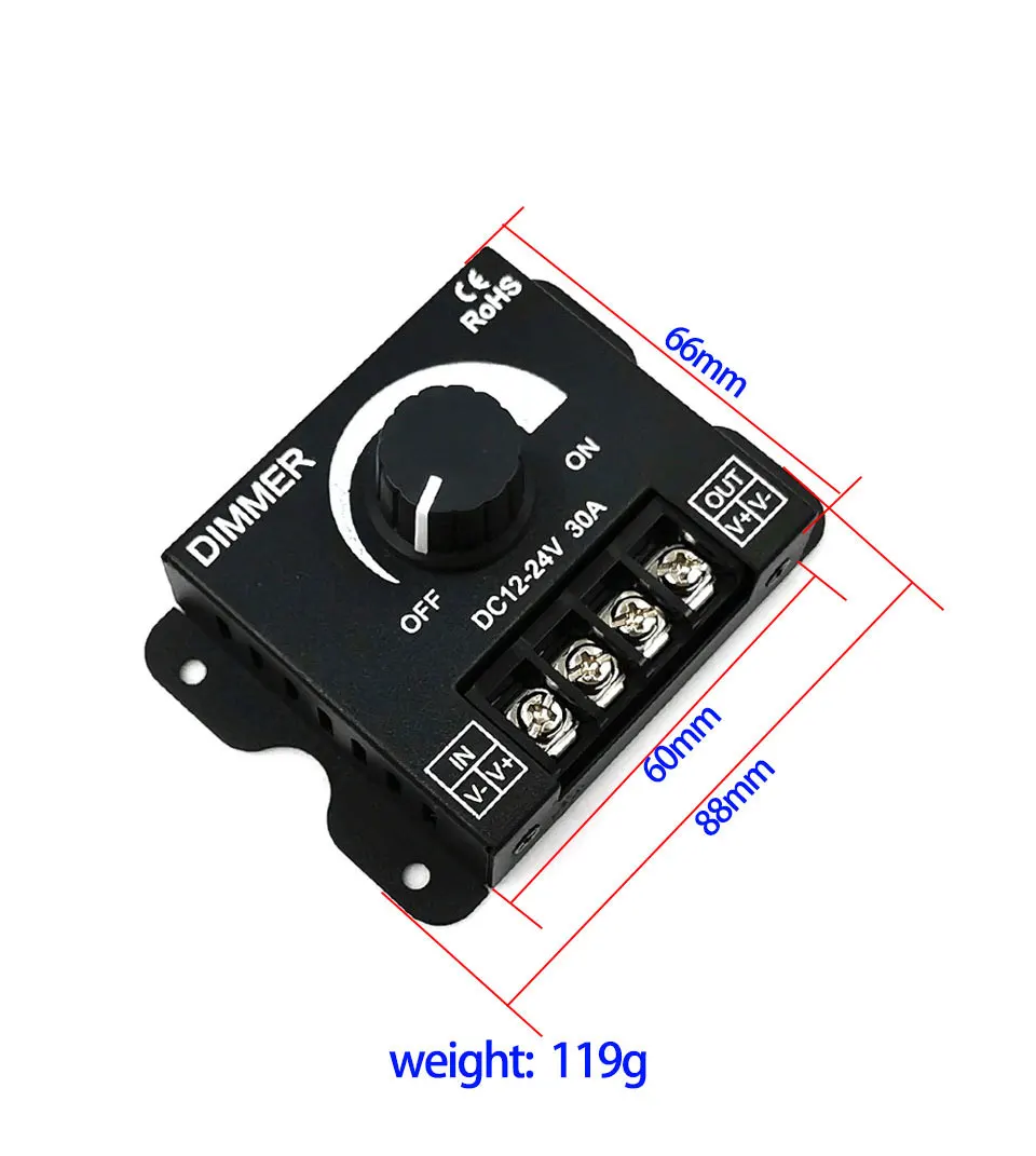 12 В 24 В бесступенчатый диммер для светодиодной ленты светильник регулятор яркости освещения кнопочный переключатель светодиодный диммер контроллер Макс 30A 360 Вт трансформатор драйвер