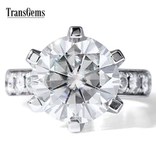 TransGems 7 Carat DEF Color Lab Grown Moissanite Diamond Wedding Ring with Lab Diamond Accents Solid 14K White Gold Women Band