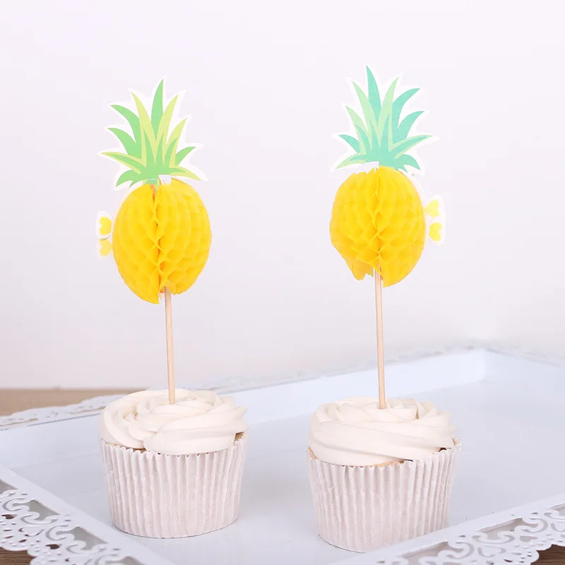 2pc pineapple Летний день рождения торт, топперы, капкейки Декор фламинго и ананасы Aloha товары для украшения торта для тропических Гавайских Вечерние - Цвет: 2pc pineapple