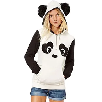 

Panda Pattern Women Hoodie Warm Autumn Winter Sweatshirt Long Sleeve Pullover Fashionable and Lovely Fluffy Hat