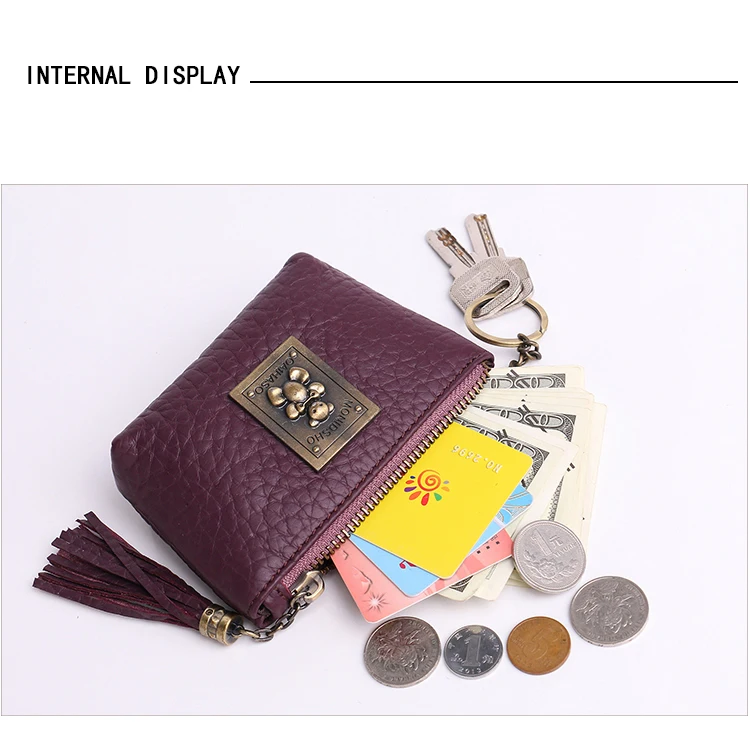 Women Mini Wallets Female Tassel Pendant Short Money Wallets Genuine Leather Lady Zipper Coin Purses Fashion Key Bag  (22)
