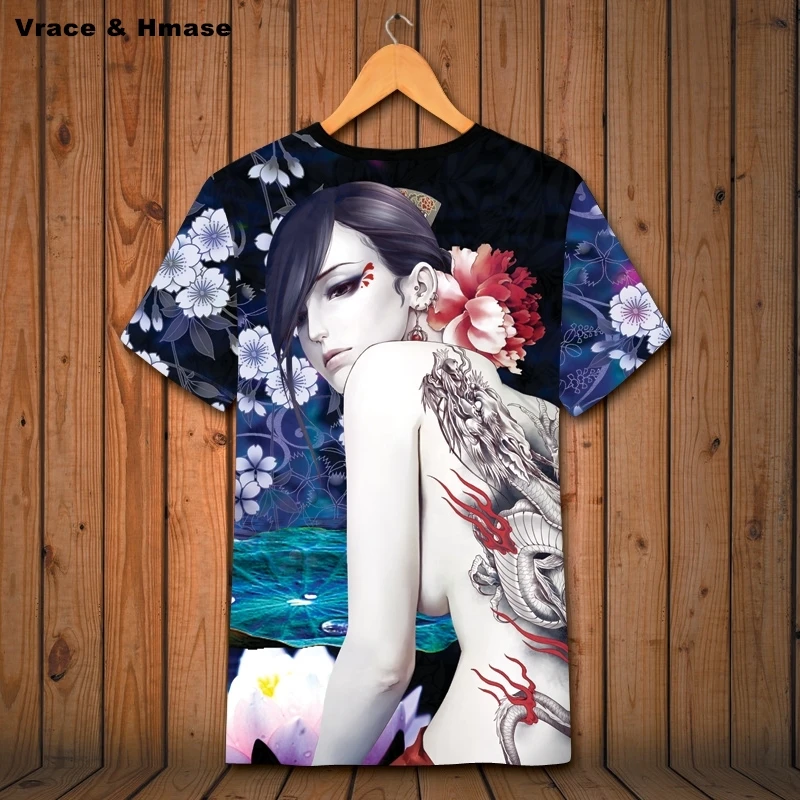 

Japan style beauty tattoo pattern printing hip hop short sleeve t shirt Summer 2018 New top quality soft comfortable t shirt men