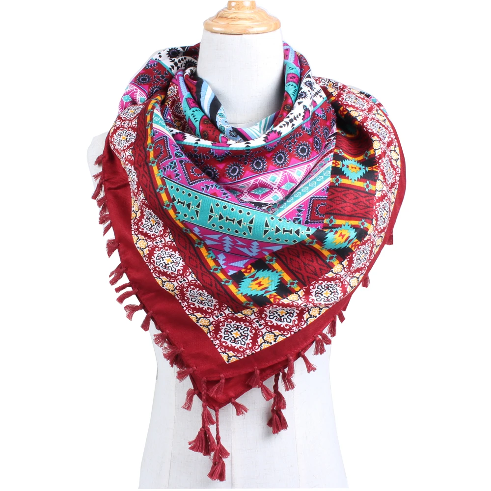 

[DIFANNI] Hot Sale New Fashion Woman Scarf Square Scarves Tassel Printed Twill Cotton Women Wraps Winter Autumn Ladies Shawls