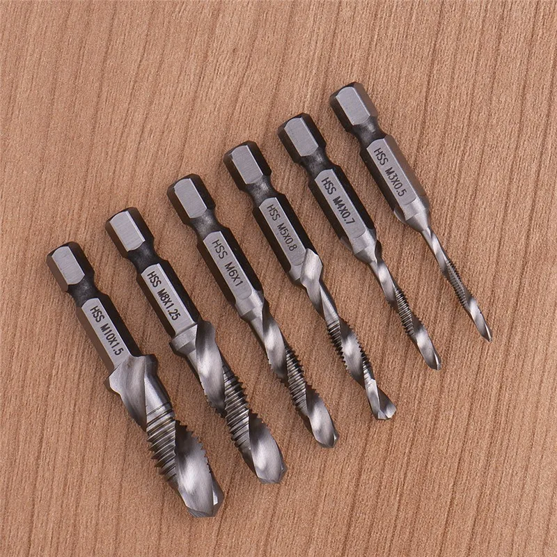 

6pcs 3/4/5/6/8/10M Hex Shank Drill Bit HSS Screw Tap Drill Bits Taps Countersink Set Metal Tap Drills 1/4 IN Quick Change Hex