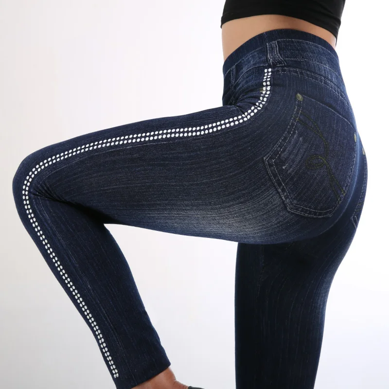 Имитация леггинсов, джинсы с боковыми полосками, женские леггинсы с карманами, облегающие джеггинсы, женские джинсовые обтягивающие брюки размера плюс