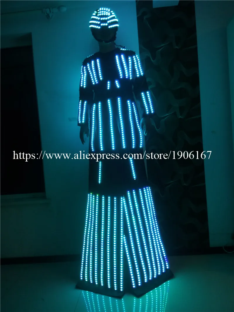 Colorful Full color LED light stilts costumes led party disco DJ wear ballroom dance luminous program clothes robot suit08