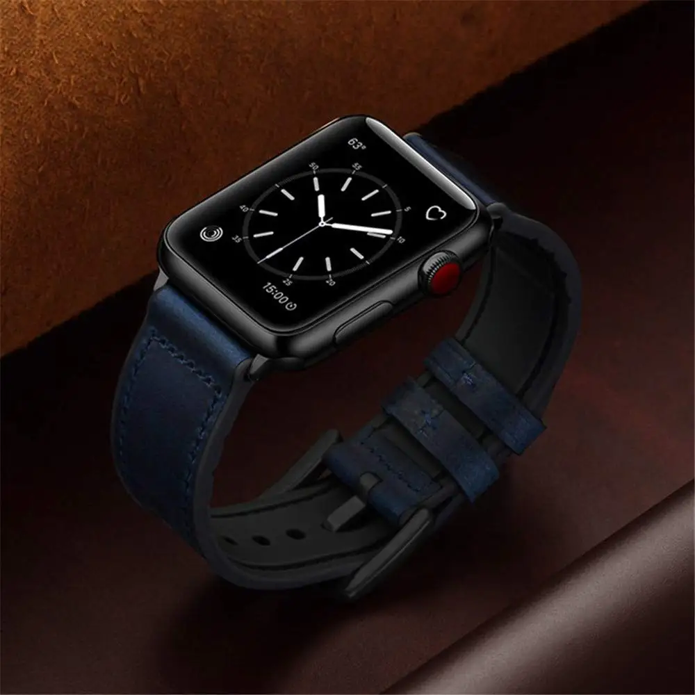 Силиконовые кожаные ремешки Crazy Horse для Apple Watch 38 мм 40 мм 42 мм 44 мм Мягкие резиновые Ремешки для наручных часов iwatch Series 5 4 3 2 1