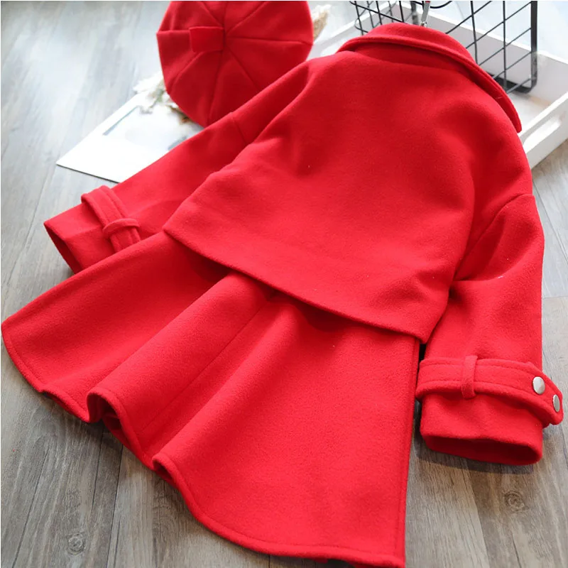 

Spring, Autumn and Winter 2019 New Korean Edition Red Long Sleeve Coat and Dress Thickened Two-piece Suit and Hat Delivery
