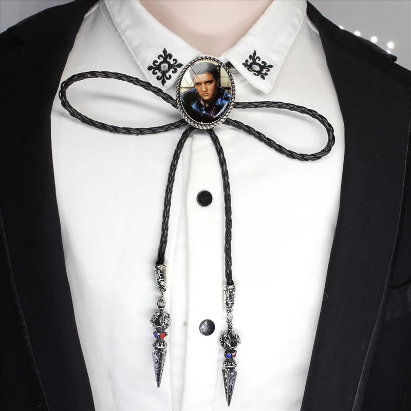Bolo-0044 модное кожаное ожерелье Элвиса Пресли на шею, знаменитая звезда Элвиса Пресли, овальная Камея, стеклянные Боло, галстуки оптом - Окраска металла: 8-1