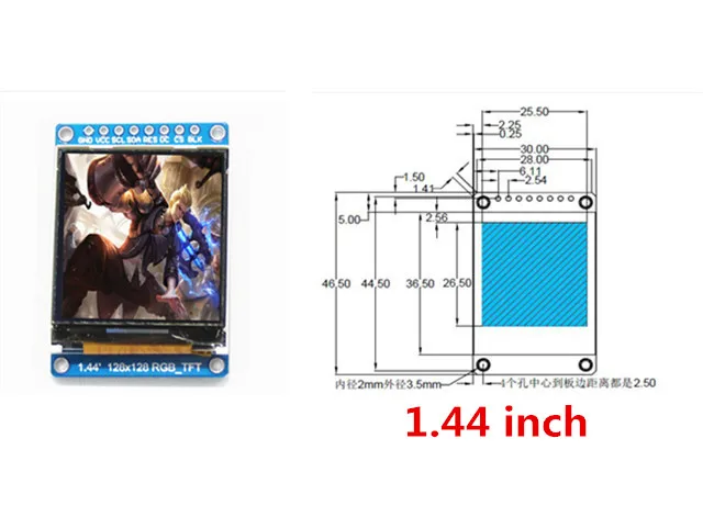 0,96 1,3 дюймов 1,4" 1,8" серийный 128*128 128*160 80*160 240*240 65 K SPI полноцветный TFT ips ЖК-дисплей модуль платы Замена OLED - Цвет: 1.44 inch