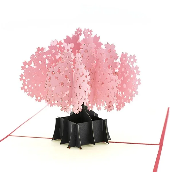 Цветущее Вишневое дерево 3D всплывающие открытки подарок на день рождения с наклейкой-конвертом JP Sakura лазерная резка Пригласительные открытки - Цвет: Красный