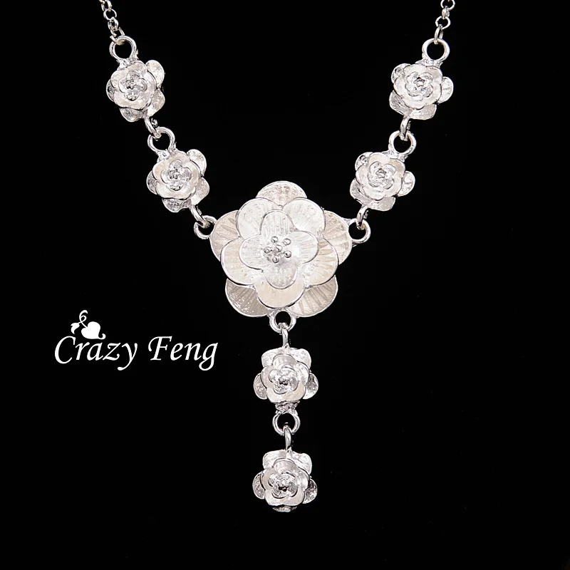 

High Quality Women's Silver-color Fashion Jewelry pendant Necklace Flower Chain Necklaces Jewelry Gifts Free shipping