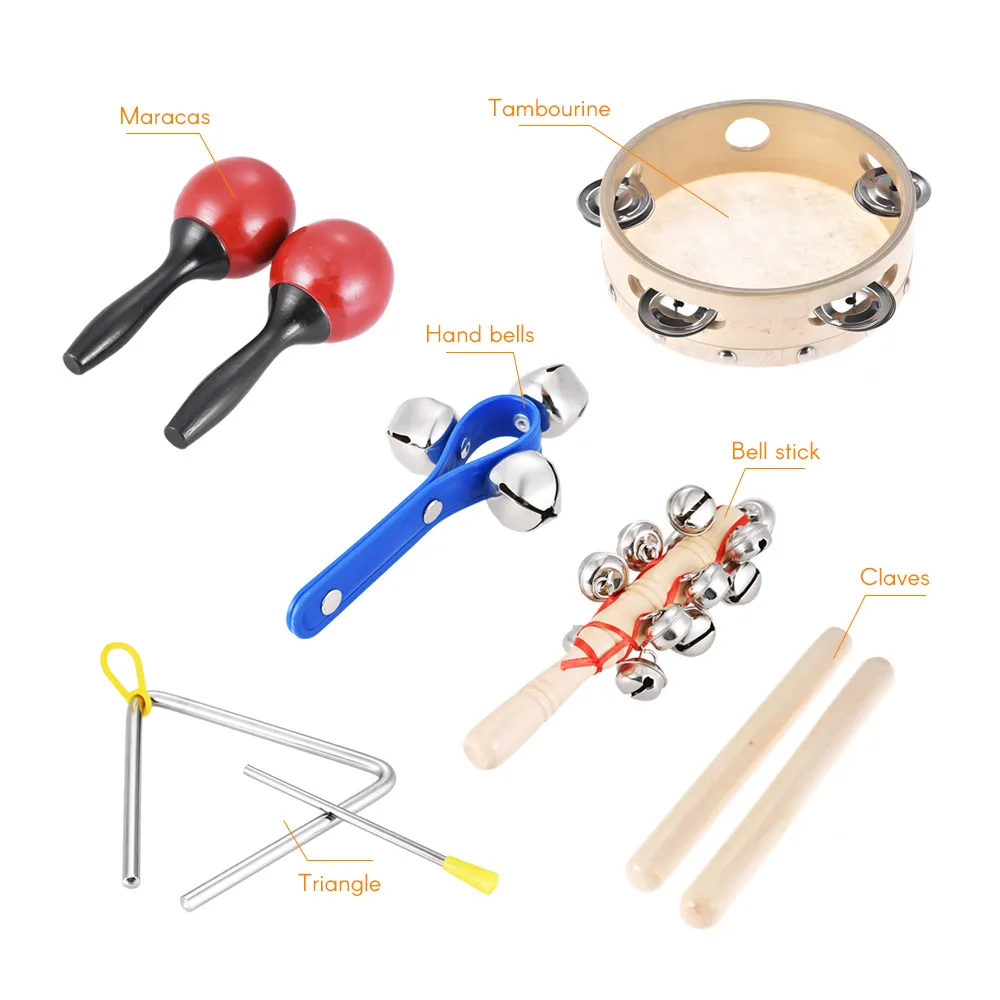 6pcs Musical Instruments Percussion Toy Rhythm Band Set Tambourine