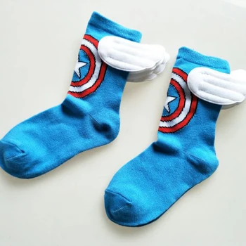 

1 Pair Hot Sale Captain America Wing Medium Long Cotton Socks for Kids Children Cartoon Socks Plush Toy