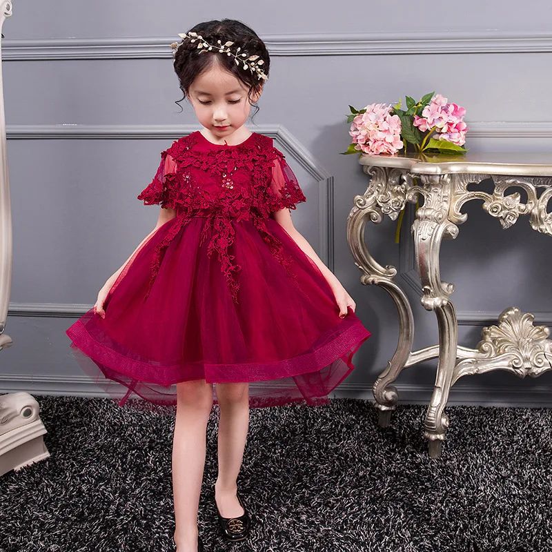 

Girls Shawl Wedding Dress Elegant Floral Long Evening Party Dress For Stage Show Embroidered Flower Tutu Dress Children Clothing