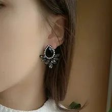 FAMSHIN New Women Fashion Crystal Black White Pink Glass Earrings Resin Sweet Trend With Gems Ear