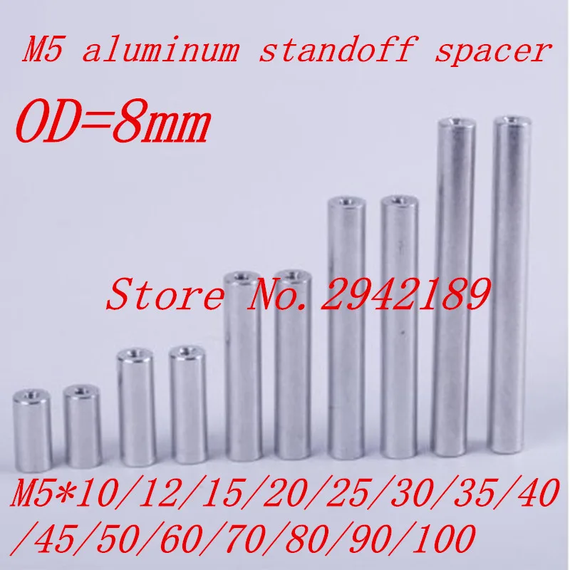 10pcs/lot M5 aluminum round spacer standoff M5*10/12/15/20/25/30/35/40/45/50/60/70/80/90/100in