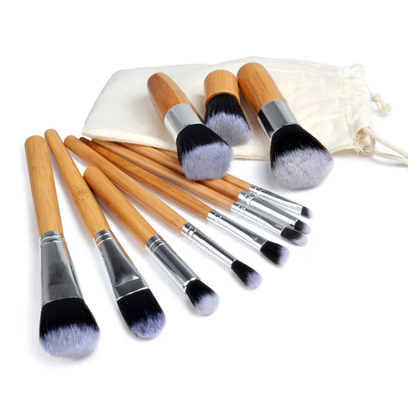 

11pcs Natural Bamboo Makeup Brushes Professional Blending Powder Foundation Eyeshadow Blending Brushes Make up Tool Kit