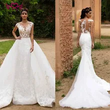 Свадебное платье «русалка» с прозрачной горловиной на спине, со съемным шлейфом, 2 в 1, новое дизайнерское свадебное платье для невесты, es W0326