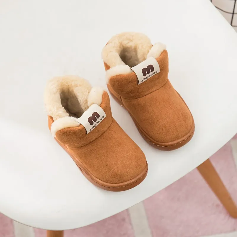 Winter new children's snow boots suede children's cotton shoes thick hair soft bottom baby cotton boots