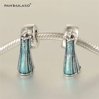 

Fits Silver Charms Bracelet Elsa 925 Sterling Silver Charm Elegant Green Dress With Enamel Jewelry DIY Making Shipping FNB004