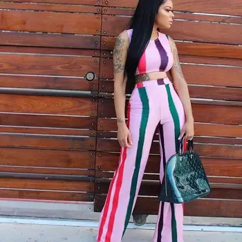 

Spring Summer Women Two Piece Set Top and Pants Plus Size Outfits Tracksuit Sweatsuit Striped Sexy Sets