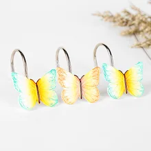 Butterfly Model Crystal+ Metal Hooks 12pcs Shower Curtains Clasp for Bathroom Home Decoration Accessories DW004